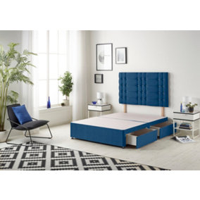 Somnior Bliss Plush Navy Divan Bed Base With 2 Drawers And Headboard - King
