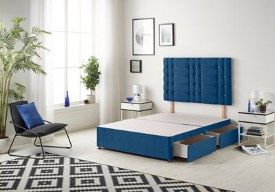 Somnior Bliss Plush Navy Divan Bed Base With 4 Drawers And Headboard - Super King