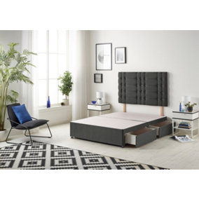 Somnior Bliss Tweed Charcoal Divan Bed Base With 2 Drawers And Headboard - Single