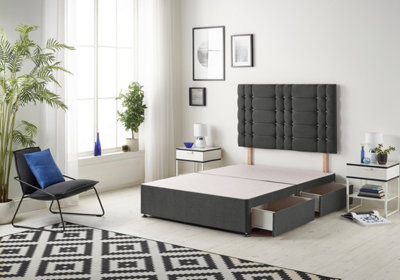 Somnior Bliss Tweed Charcoal Divan Bed Base With 4 Drawers And Headboard - Super King