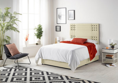 Somnior Flexby Beige Linen 2FT6 Memory Foam Divan Bed With Mattress & Headboard - Small Single