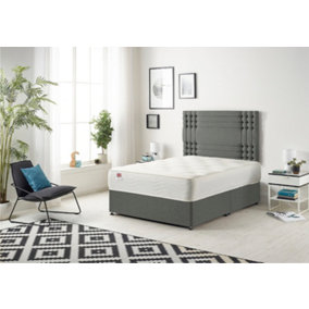 Somnior Flexby Grey Linen 2FT6 Memory Foam Divan Bed With Mattress & Headboard - Small Single
