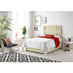 Somnior Flexby Linen Beige 4FT Memory Foam Divan Bed With 2 Drawers, Mattress & Headboard - Small Double