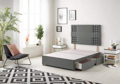 Somnior Flexby Linen Grey Divan Bed Base With 2 Drawers And Headboard - Double