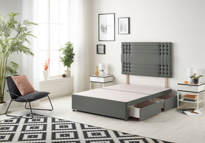 Somnior Flexby Linen Grey Divan Bed Base With 4 Drawers And Headboard - Double