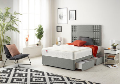 Somnior Flexby Linen Silver 4FT6 Memory Foam Divan Bed With 4 Drawers, Mattress & Headboard - Double