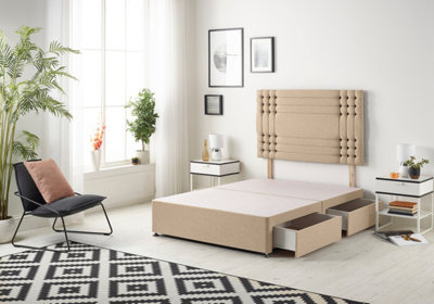 Somnior Flexby Plush Beige Divan Bed Base With 2 Drawers And Headboard - Small Single