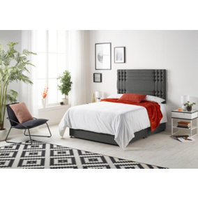 Somnior Flexby Tweed Charcoal 5FT Memory Foam Divan Bed With 2 Drawers, Mattress & Headboard - King
