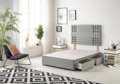 Somnior Flexby Tweed Grey Divan Bed Base With 2 Drawers And Headboard - Double
