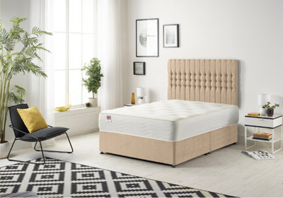 Somnior Galaxy Beige Plush 3FT Memory Foam Divan Bed With Mattress & Headboard - Single