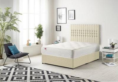 Somnior Galaxy Linen Beige 6FT Memory Foam Divan Bed With 4 Drawers, Mattress & Headboard - Super King