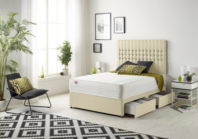 Somnior Galaxy Linen Beige 6FT Memory Foam Divan Bed With 4 Drawers, Mattress & Headboard - Super King