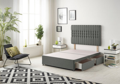 Somnior Galaxy Linen Grey Divan Bed Base With 2 Drawers And Headboard - Single