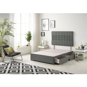 Somnior Galaxy Linen Grey Divan Bed Base With 2 Drawers And Headboard - Small Single