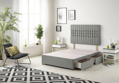 Somnior Galaxy Linen Silver Divan Bed Base With 4 Drawers And Headboard - Super King