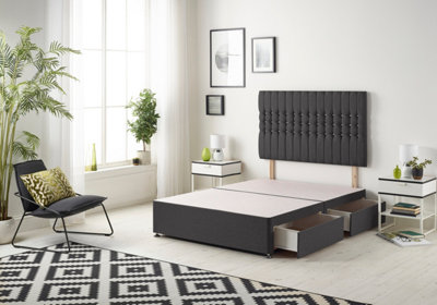 Somnior Galaxy Plush Black Divan Bed Base With 2 Drawers And Headboard - King