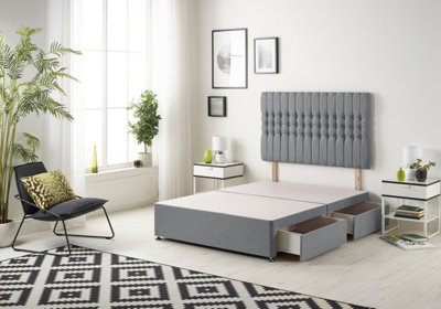 Somnior Galaxy Plush Charcoal Divan Bed Base With 4 Drawers And Headboard - Double