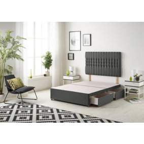 Somnior Galaxy Tweed Charcoal Divan Bed Base With 2 Drawers And Headboard - Small Single