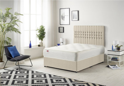 Somnior Galaxy Tweed Natural 6FT Memory Foam Divan Bed With Mattress & Headboard - Super King