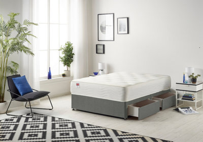 Somnior Linen Grey Memory Foam Divan Bed With Mattress And 4 Drawers - Super King