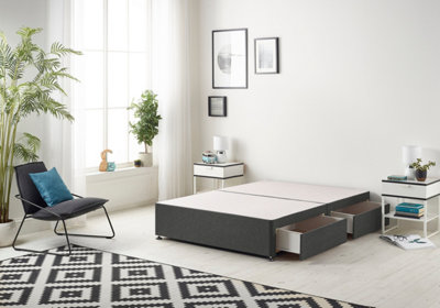 Somnior Platform Divan Base Tweed Charcoal With 2 Drawers - Small Single