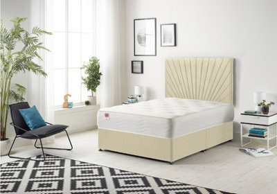 Somnior Platinum Linen Beige 6FT Memory Foam Divan Bed With Mattress & Headboard - Super King