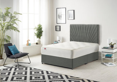 Somnior Platinum Linen Grey 5FT Memory Foam Divan Bed With Mattress & Headboard - King