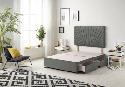 Somnior Platinum Linen Grey Divan Bed Base With 4 Drawers And Headboard