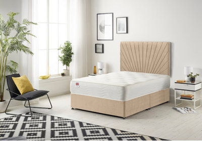 Somnior Platinum Plush Beige 6FT Memory Foam Divan Bed With 2 Drawers, Mattress & Headboard - Super King