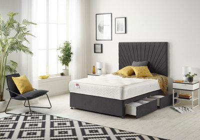 Somnior Platinum Plush Black 2FT6 Memory Foam Divan Bed With 2 Drawers, Mattress & Headboard - Small Single