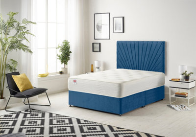 Somnior Platinum Plush Navy 6FT Memory Foam Divan Bed With 4 Drawers, Mattress & Headboard - Super King