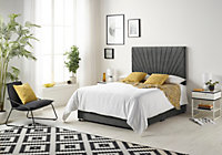 Somnior Platinum Tweed Charcoal 5FT Memory Foam Divan Bed With 4 Drawers, Mattress & Headboard - King