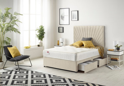 Somnior Platinum Tweed Natural 3FT Memory Foam Divan Bed With 2 Drawers, Mattress & Headboard - Single