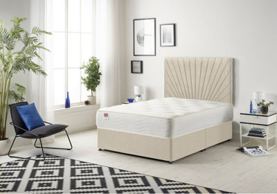 Somnior Platinum Tweed Natural 4FT6 Memory Foam Divan Bed With Mattress & Headboard - Double