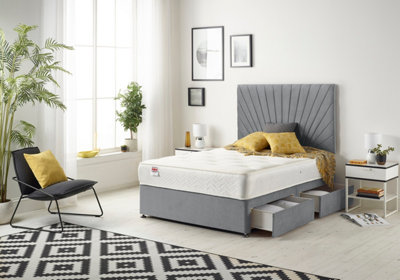 Somnior Plush Charcoal Platinum Sprung Memory Foam Divan Bed with 2 Drawers (Same Side) & Headboard - Single