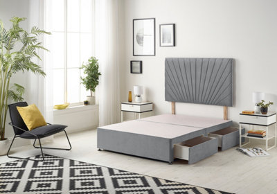 Somnior Plush Charcoal Platinum Sprung Memory Foam Divan Bed with 2 Drawers (Same Side) & Headboard - Single