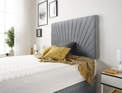 Somnior Plush Charcoal Platinum Sprung Memory Foam Divan Bed with 2 Drawers (Same Side) & Headboard - Single