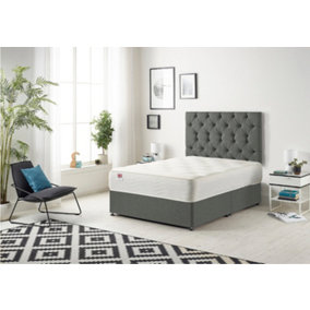 Somnior Premier Grey Linen 4FT6 Memory Foam Divan Bed With Mattress & Headboard - Double