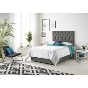 Somnior Premier Linen Grey 2FT6 Memory Foam Divan Bed With 2 Drawers, Mattress & Headboard - Small Single