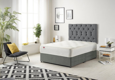 Somnior Premier Plush Charcoal 2FT6 Memory Foam Divan Bed With 2 Drawers, Mattress & Headboard - Small Single