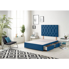Somnior Premier Plush Navy Divan Bed Base With 2 Drawers And Headboard - Small Single