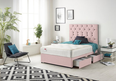 Somnior Premier Plush Pink 4FT Memory Foam Divan Bed With 4 Drawers ...