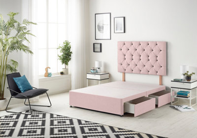 Somnior Premier Plush Pink Divan Bed Base With 2 Drawers And Headboard - Double