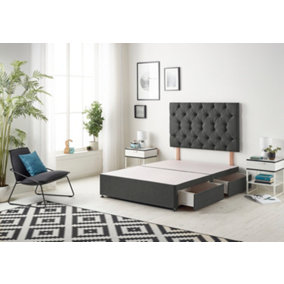 Somnior Premier Tweed Charcoal Divan Bed Base With 2 Drawers And Headboard - Single