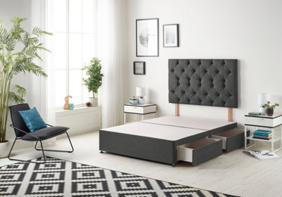 Somnior Premier Tweed Charcoal Divan Bed Base With 2 Drawers And Headboard - Super King