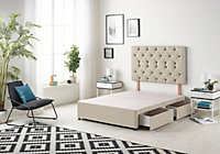 Somnior Premier Tweed Natural Divan Bed Base With 2 Drawers And Headboard - Single