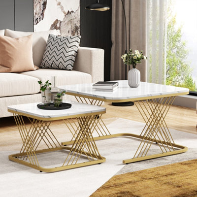 SONARA Modern Square Nesting Coffee Table Set 2 Piece,Space Saving ...