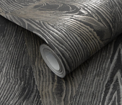 Sonata Wood Grain Vinyl Wallpaper in Anthracite