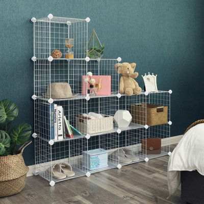 SONGMICS 12-Cube Wire Grid Storage Rack, Interlocking Shelving Unit ...