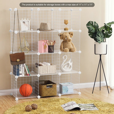 SONGMICS 12-Cube Wire Grid Storage Rack, Interlocking Shelving Unit ...